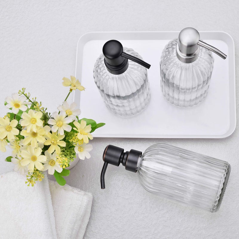 Leetcp 16Oz Clear Glass Soap Dispenser with Rust Proof Bronze Stainless Steel Pump, Refillable Bathroom Soap Dispenser with Vertical Stripe, Oil Rubbed Bronze Pump Kitchen Dispensers - Image 2